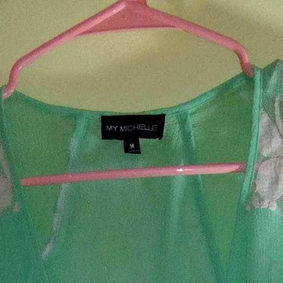 Women's My Michelle sheer V neck blouse with lace back - Picture 4 of 8